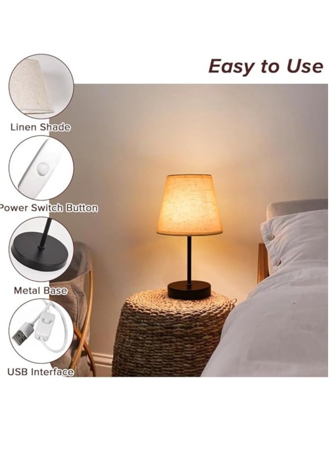 Table lamp, Bedroom lamp with Burlap Shade and Metal Base, Modern Bedside lamp, Living Room, Study Room with Light Bulb