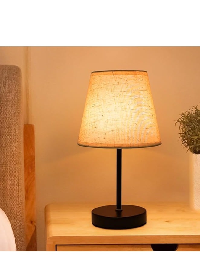 Table lamp, Bedroom lamp with Burlap Shade and Metal Base, Modern Bedside lamp, Living Room, Study Room with Light Bulb