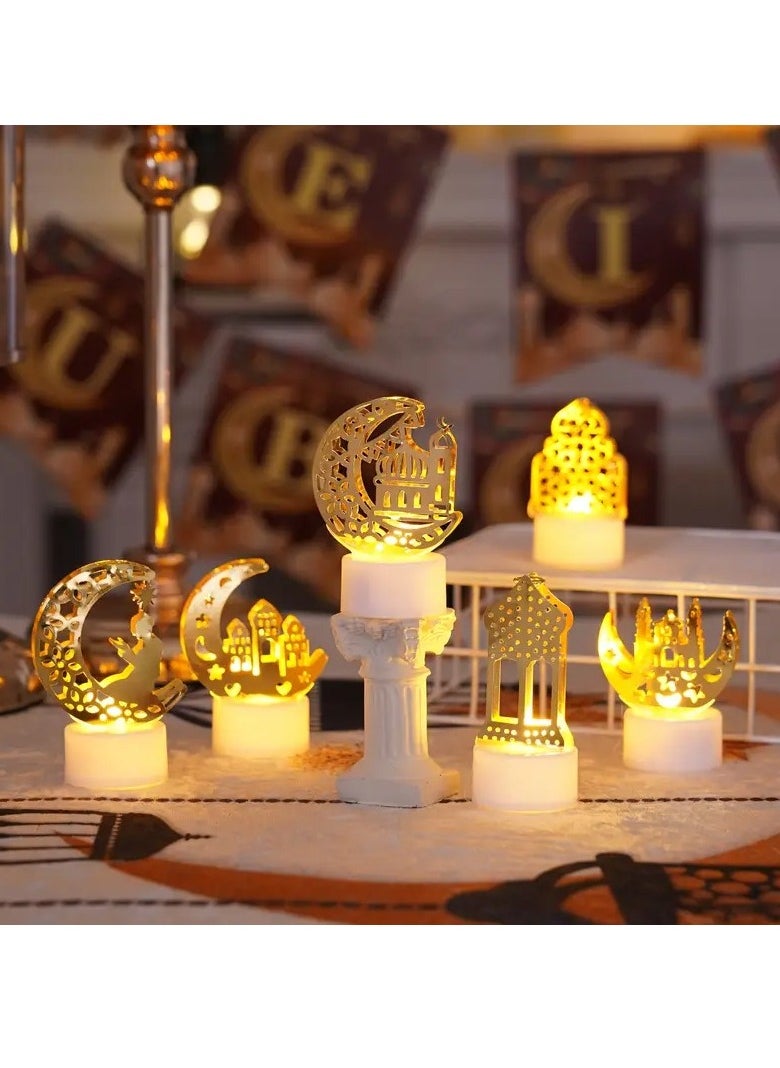 6pcs LED Ramadan Table Lights - Vibrant Eid & Mubarak Decor, Energy-Efficient, Battery-Powered for Outdoor Celebrations