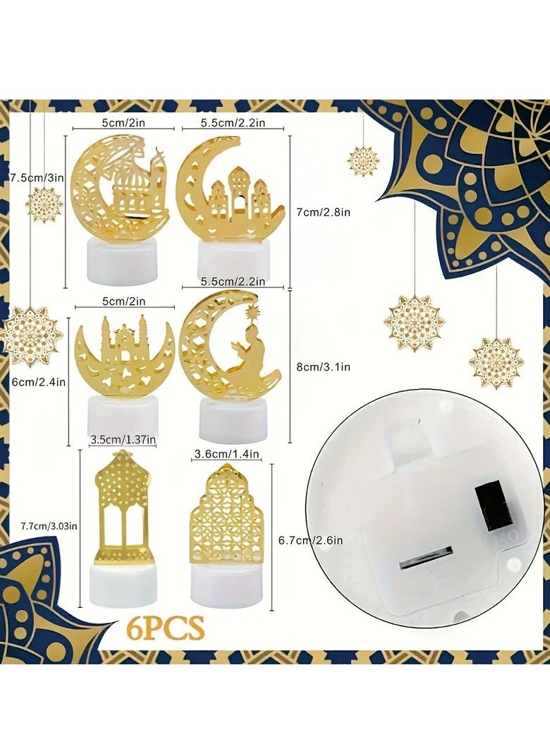 6pcs LED Ramadan Table Lights - Vibrant Eid & Mubarak Decor, Energy-Efficient, Battery-Powered for Outdoor Celebrations