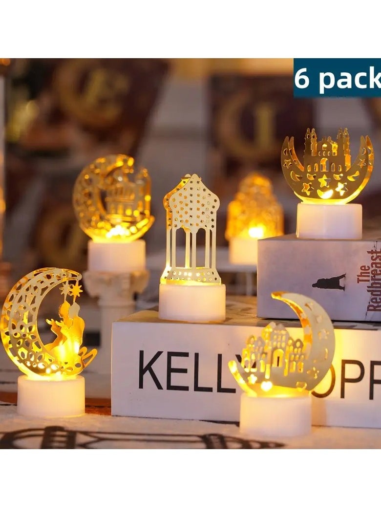 6pcs LED Ramadan Table Lights - Vibrant Eid & Mubarak Decor, Energy-Efficient, Battery-Powered for Outdoor Celebrations