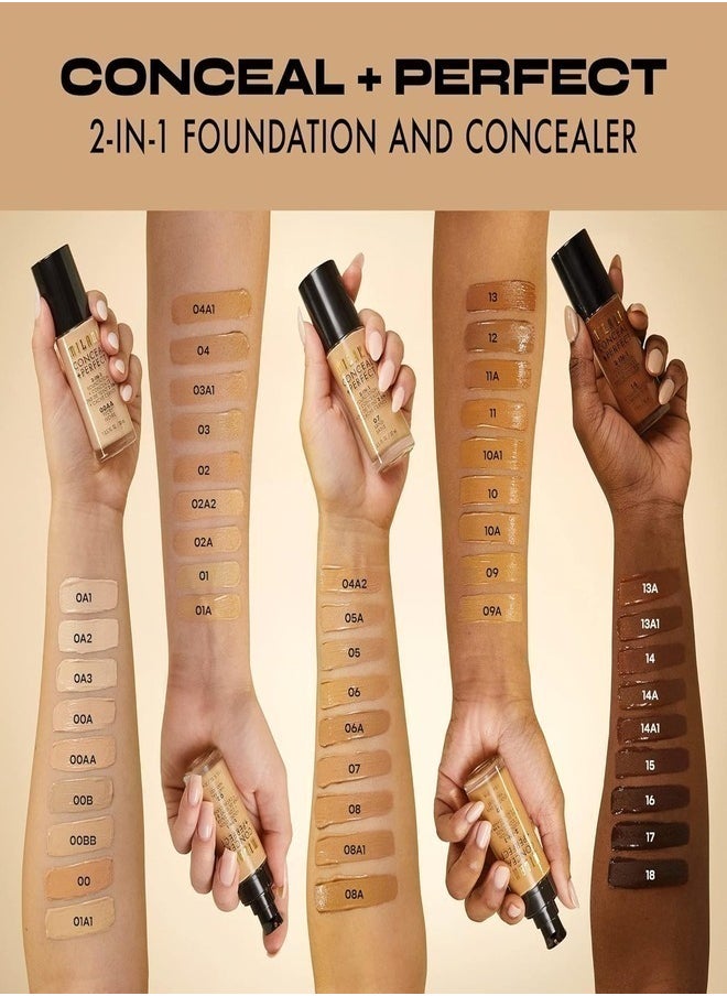 Milani Cosmetics Conceal + Perfect 2-In-1 Foundation + Concealer 08A1 Rich Sand Tan with Warm Neutral Undertone 30ml – Full Coverage, Lightweight, Long-Lasting, Water-Resistant, Oil-Free, Vegan & Cruelty-Free