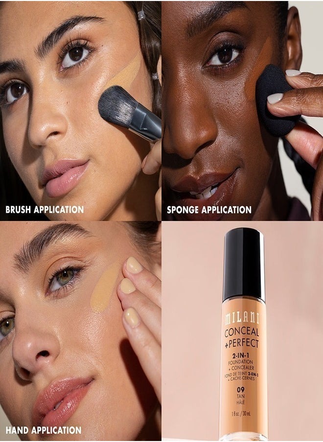 Milani Cosmetics Conceal + Perfect 2-In-1 Foundation + Concealer 08A1 Rich Sand Tan with Warm Neutral Undertone 30ml – Full Coverage, Lightweight, Long-Lasting, Water-Resistant, Oil-Free, Vegan & Cruelty-Free