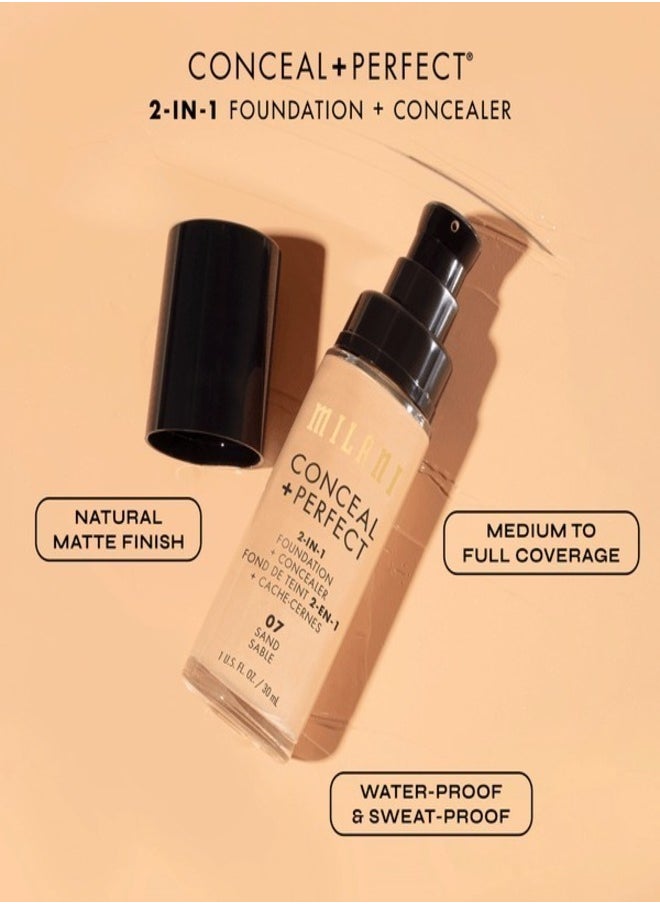 Milani Cosmetics Conceal + Perfect 2-In-1 Foundation + Concealer 11A Nutmeg Deep Bronze with Deep Yellow Undertone 30ml – Full Coverage, Lightweight, Long-Lasting, Water-Resistant, Oil-Free, Vegan & Cruelty-Free