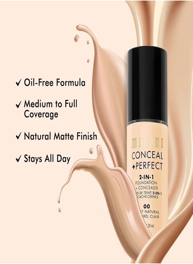 Milani Cosmetics Conceal + Perfect 2-In-1 Foundation + Concealer 11A Nutmeg Deep Bronze with Deep Yellow Undertone 30ml – Full Coverage, Lightweight, Long-Lasting, Water-Resistant, Oil-Free, Vegan & Cruelty-Free