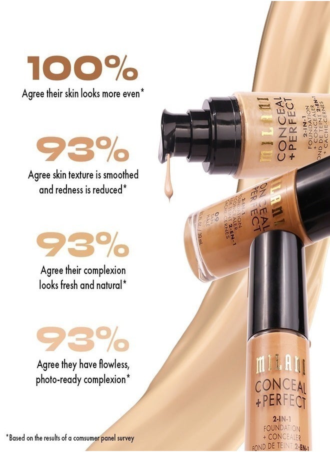 Milani Cosmetics Conceal + Perfect 2-In-1 Foundation + Concealer 07 Sand Tan with Cool Undertone 30ml – Full Coverage, Lightweight, Long-Lasting, Water-Resistant, Oil-Free, Vegan & Cruelty-Free