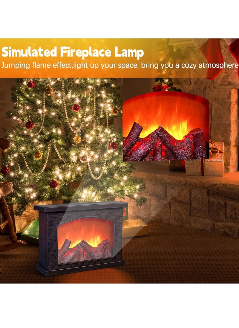 Fireplace Lanterns Decorative,Small Fake Fireplace,Flame Effect LED Fire Lamp,Battery Operated USB Charge Portable Fireplace,Indoor Outdoor Christmas Decoration (No Heater Function