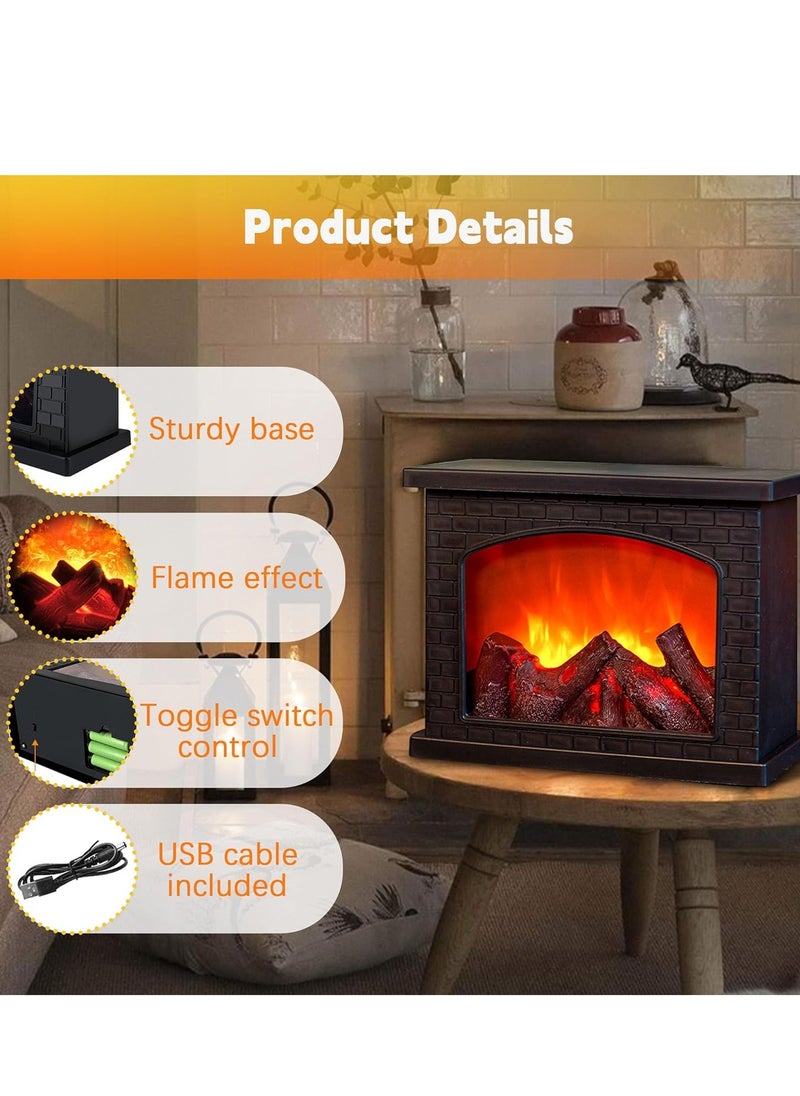 Fireplace Lanterns Decorative,Small Fake Fireplace,Flame Effect LED Fire Lamp,Battery Operated USB Charge Portable Fireplace,Indoor Outdoor Christmas Decoration (No Heater Function