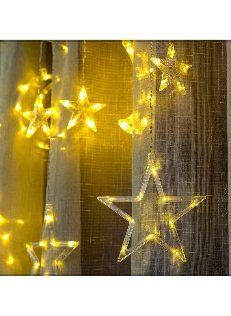 Pack of 2 Ramadan Crescent Moon Star Curtain LED Fairy Lights Yellow each 2.5meter with a Joint