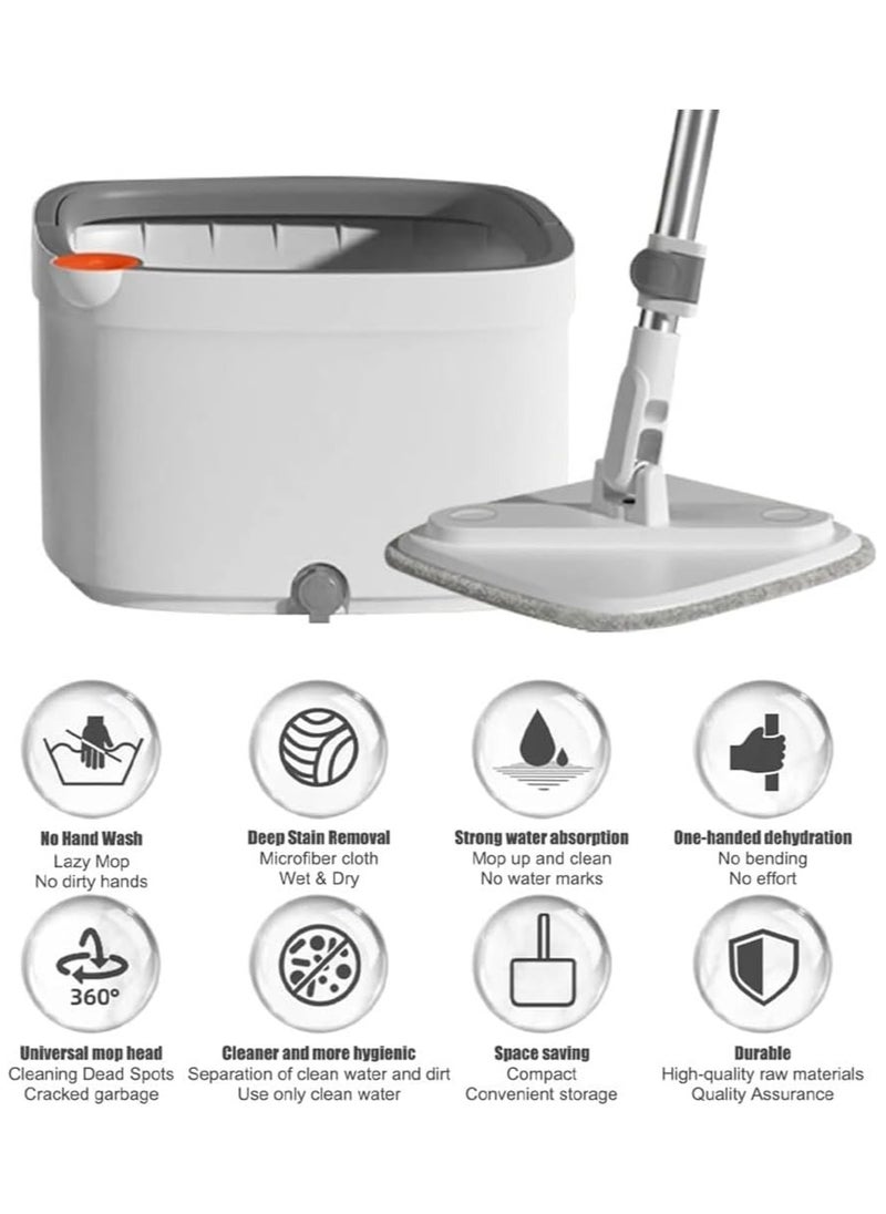 Spin Mop with 360° Self Separation System, 4 Microfiber Rugs, Mop Bucket with Wringer Set for Floor Cleaning, Efficient Wet and Dry Cleaning - Grey