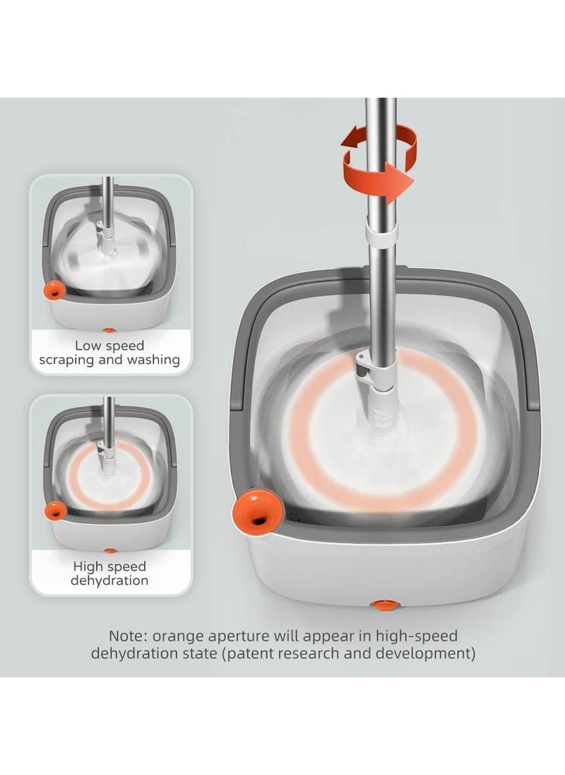 Spin Mop with 360° Self Separation System, 4 Microfiber Rugs, Mop Bucket with Wringer Set for Floor Cleaning, Efficient Wet and Dry Cleaning - Grey