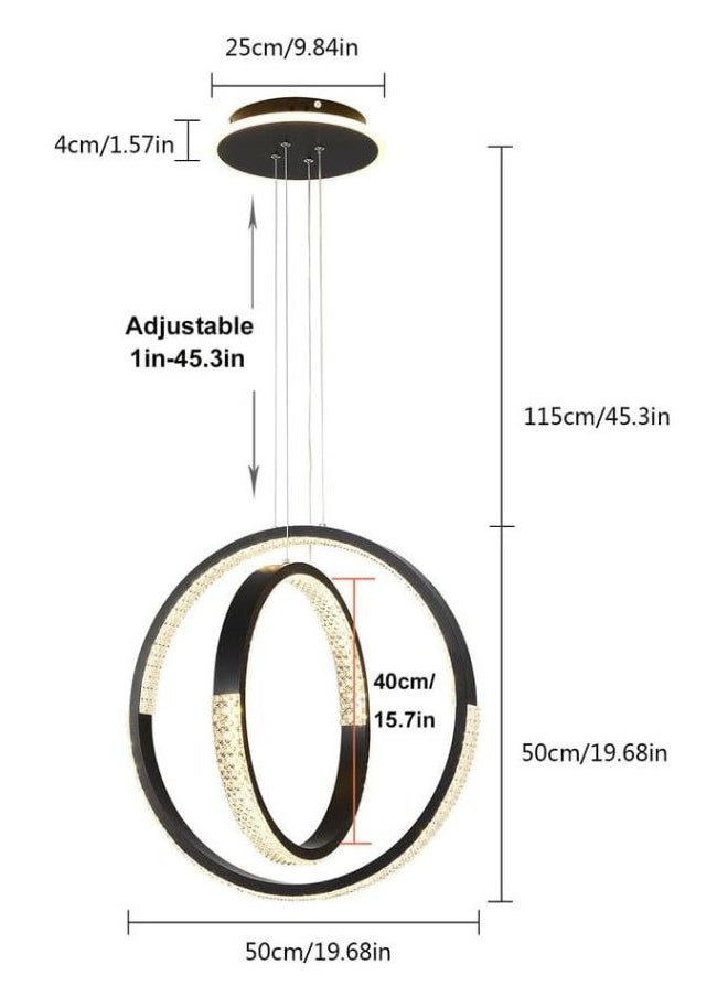 A F N LIGHTINGS Modern LED Chandelier Dining Room, Black 2 Circular Rings LED Chandelier Light for Dining Room Table, Kitchen Table, Adjustable Color Temperature Acrylic Chandelier Lamp