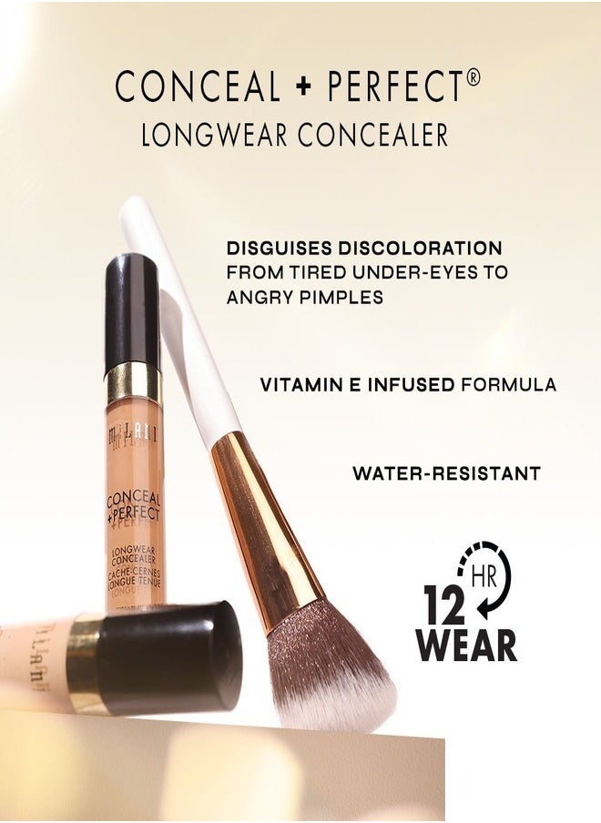 Milani Conceal + Perfect Longwear Concealer in 180 Cool Toffee – Full Coverage, Lightweight Formula, 16-Hour Wear, Hydrating and Crease-Proof for Flawless Skin, 0.17 fl oz