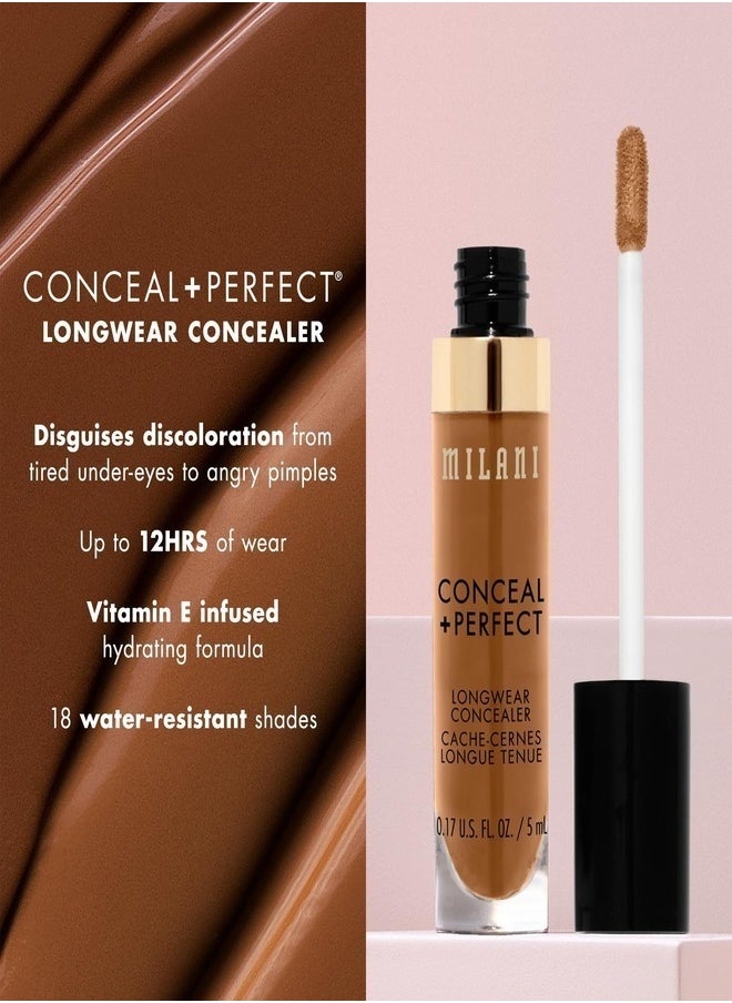 Milani Conceal + Perfect Longwear Concealer in 180 Cool Toffee – Full Coverage, Lightweight Formula, 16-Hour Wear, Hydrating and Crease-Proof for Flawless Skin, 0.17 fl oz