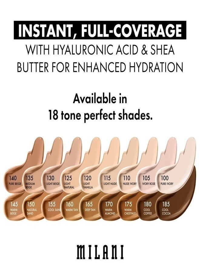 Milani Conceal + Perfect Longwear Concealer in 140 Pure Beige – Full Coverage, Lightweight Formula, 16-Hour Wear, Hydrating and Crease-Proof for Flawless Skin, 0.17 fl oz