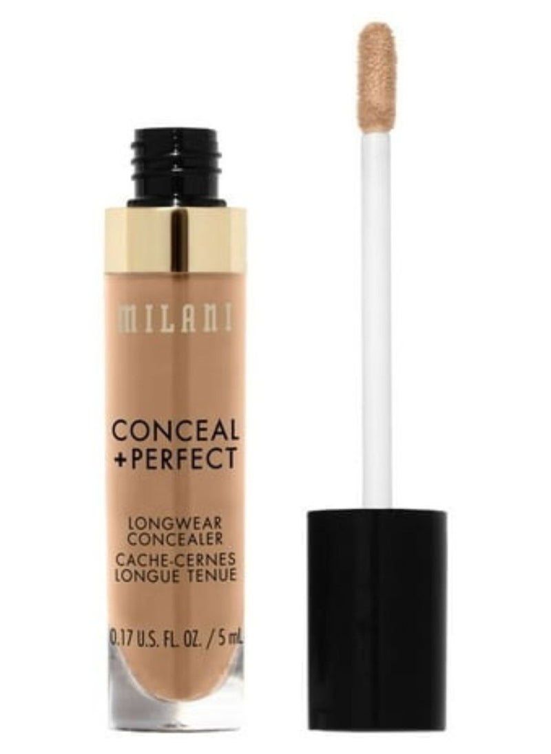 Milani Conceal + Perfect Longwear Concealer in 140 Pure Beige – Full Coverage, Lightweight Formula, 16-Hour Wear, Hydrating and Crease-Proof for Flawless Skin, 0.17 fl oz