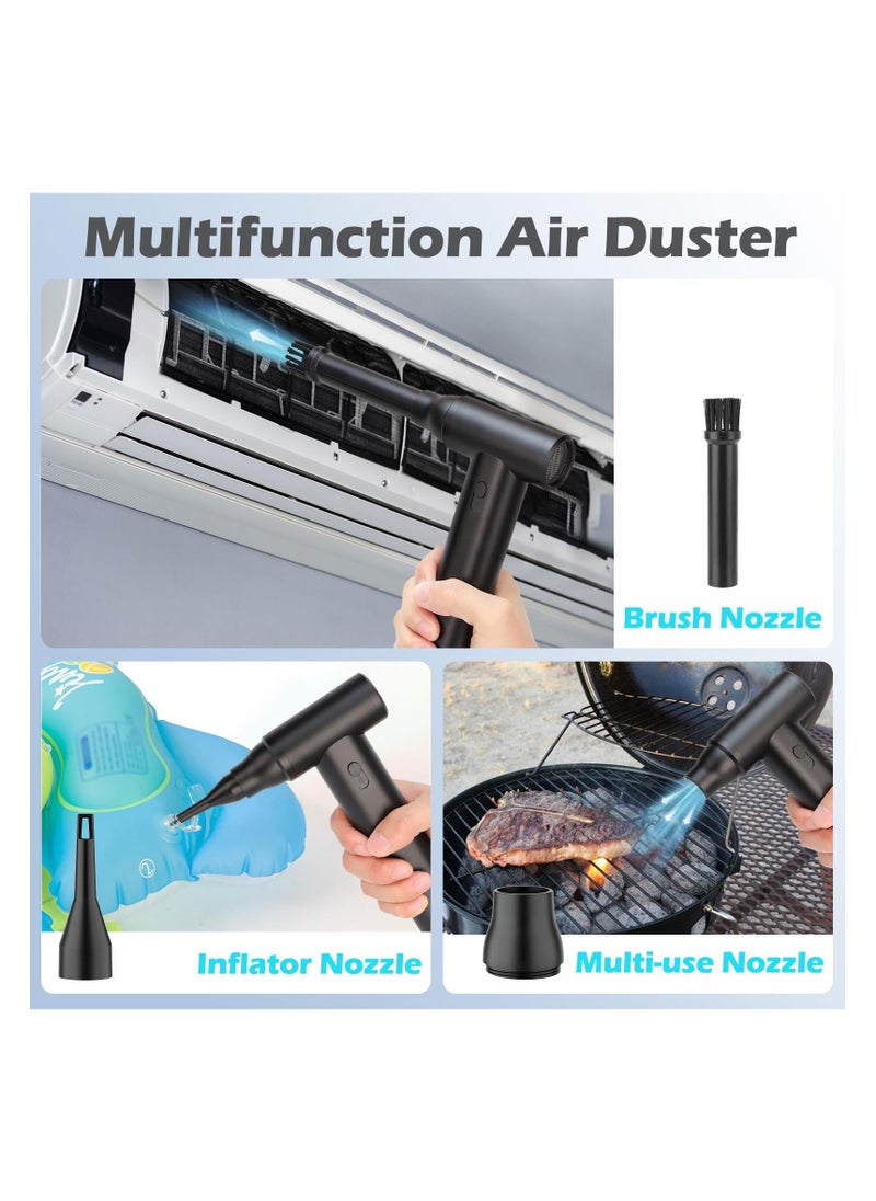 Compressed Air Duster, True 130000RPM Full Metal Electric Air Duster for Cleaning Keyboard, Rechargeable Cordless Jet Dry Air Blower, 7 in 1 Adjustable Speed Turbo Fan for Car and Home, Black