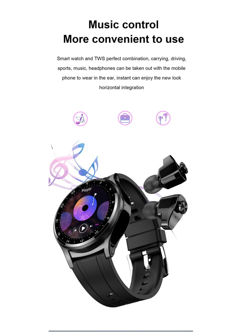 GT66 Smart Watch With Earbuds 1.39inch Round Fitness Tracker With Heart Rate Sleep Monitor 100+ Sport Modes Sports Watch For Men Women