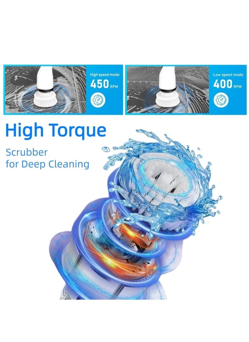 Electric Cleaning Brush Scrubber, Electric Floor Scrubber with 8 Replaceable Brush Heads and Adjustable Extension Arm, Cordless Electric Spin Scrubber for Cleaning Bathroom Floor Tile Tub Kitchen Car