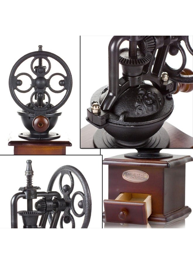 Manual Coffee Grinder Antique Cast Iron Hand Crank Coffee Mill With Grind Settings & Catch Drawer