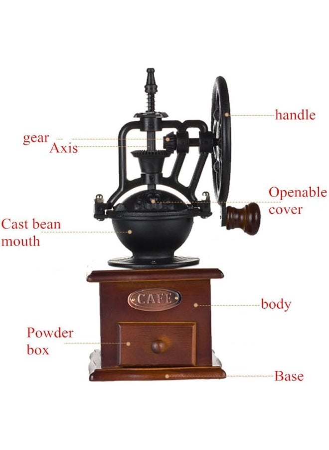 Manual Coffee Grinder Antique Cast Iron Hand Crank Coffee Mill With Grind Settings & Catch Drawer