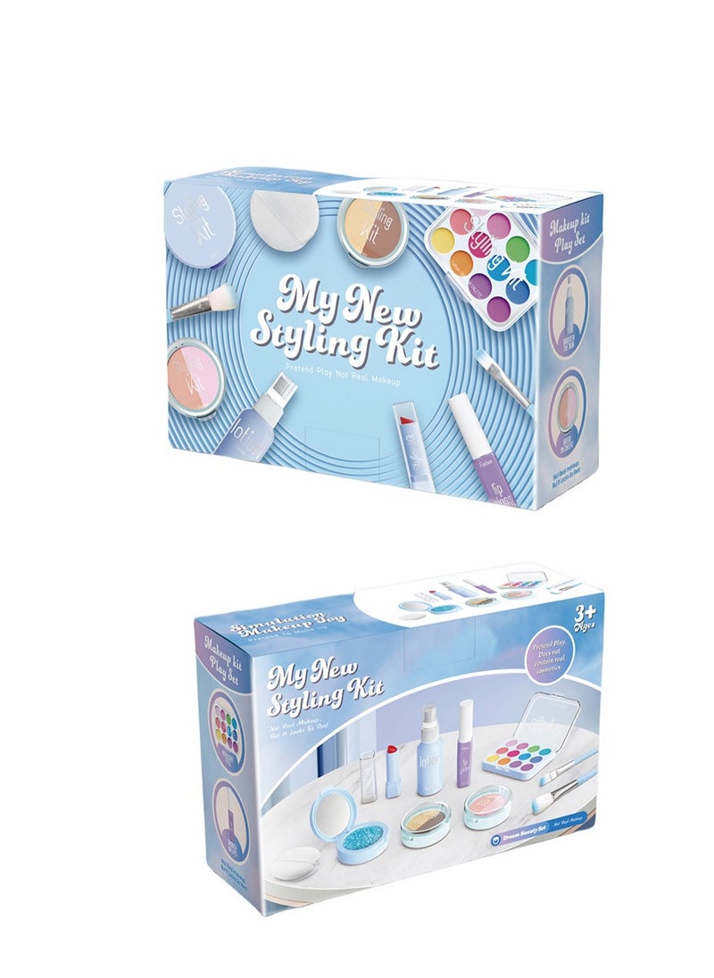 Kids Makeup Kit for Girls Blue Makeup Set, Real Washable Make up Kit for Little Girl Princess Toddler Makeup for Kid Birthday Gifts Toys for Girls