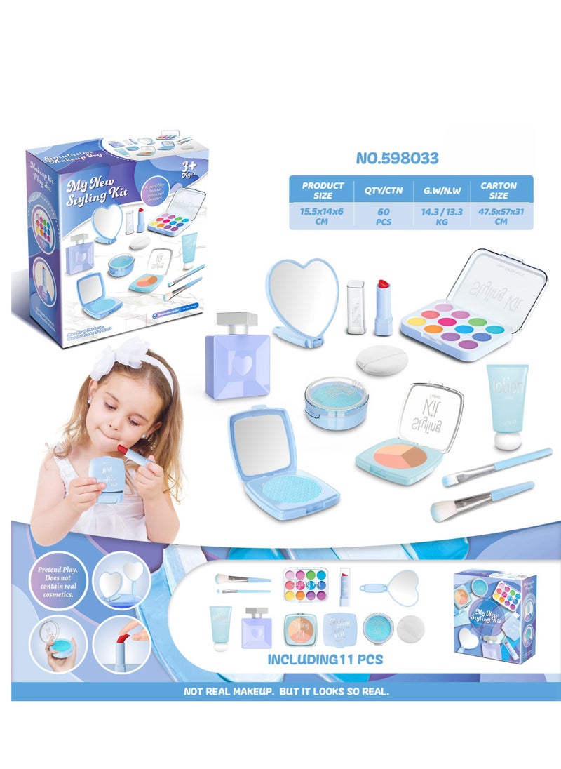 Kids Makeup Kit for Girls Blue Makeup Set, Real Washable Make up Kit for Little Girl Princess Toddler Makeup for Kid Birthday Gifts Toys for Girls