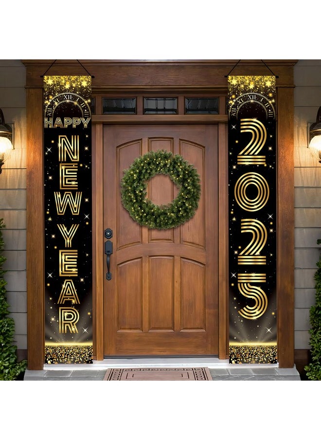 , Happy New Year Door Banner 2025 - Xtralarge, 72X12 Inch | Happy New Year Door Sign 2025, Happy New Year Decorations 2025 | Black, Gold Happy New Year Banner, New Years Eve Party Supplies 2025