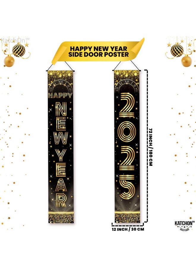 , Happy New Year Door Banner 2025 - Xtralarge, 72X12 Inch | Happy New Year Door Sign 2025, Happy New Year Decorations 2025 | Black, Gold Happy New Year Banner, New Years Eve Party Supplies 2025