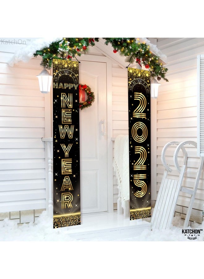 , Happy New Year Door Banner 2025 - Xtralarge, 72X12 Inch | Happy New Year Door Sign 2025, Happy New Year Decorations 2025 | Black, Gold Happy New Year Banner, New Years Eve Party Supplies 2025