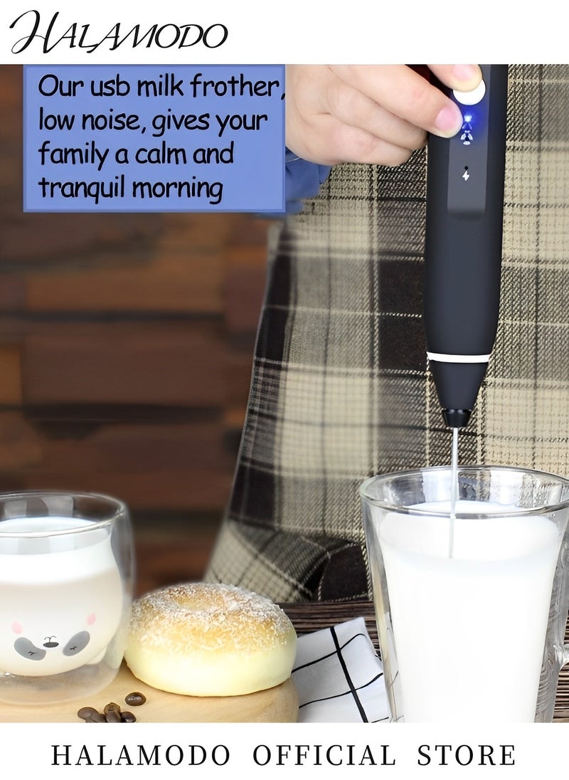 Rechargeable Milk Frother with 3 Stainless Whisks Handheld Multi-functional Electric Foam Maker Strong Blender 3-Speed Adjustable Mini Milk Foamer for Coffee & Egg & Cream Whipping