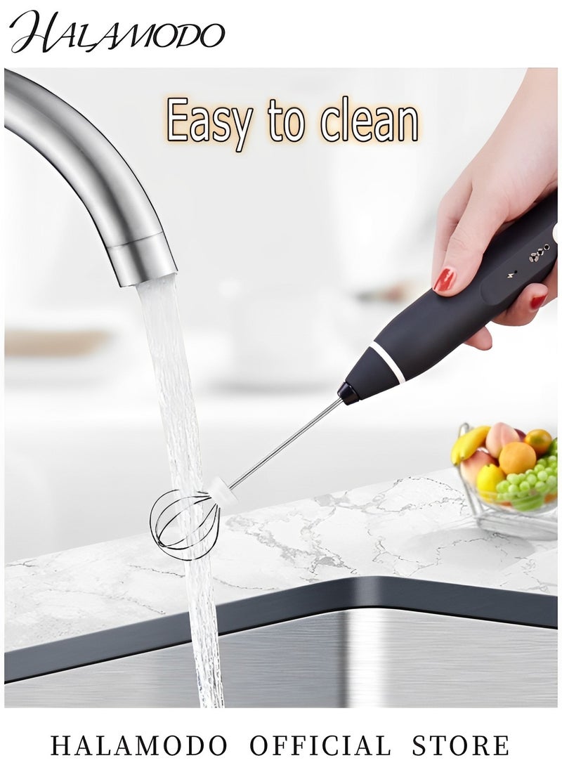 Rechargeable Milk Frother with 3 Stainless Whisks Handheld Multi-functional Electric Foam Maker Strong Blender 3-Speed Adjustable Mini Milk Foamer for Coffee & Egg & Cream Whipping