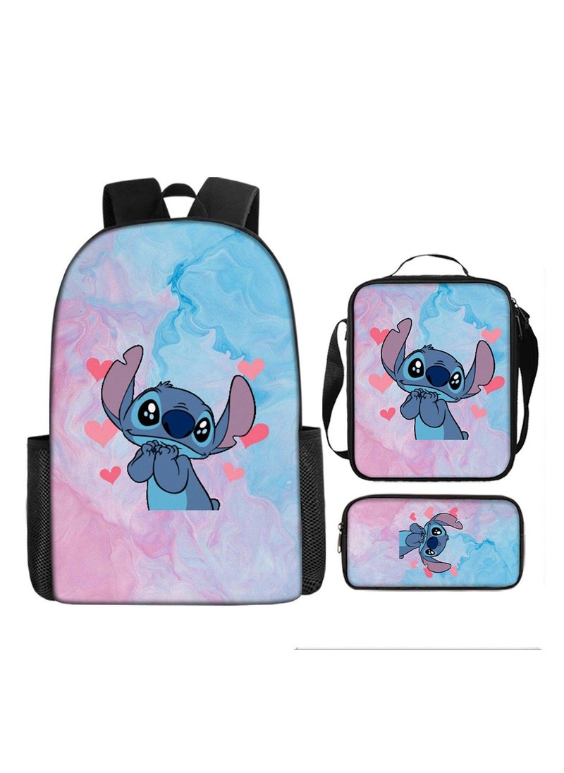 Stitch Student Schoolbag Cartoon Backpack Backpack 29*16*42CM + Shoulder Bag 19*6*23CM + Pen Bag 24*7*11CM Three-piece Set