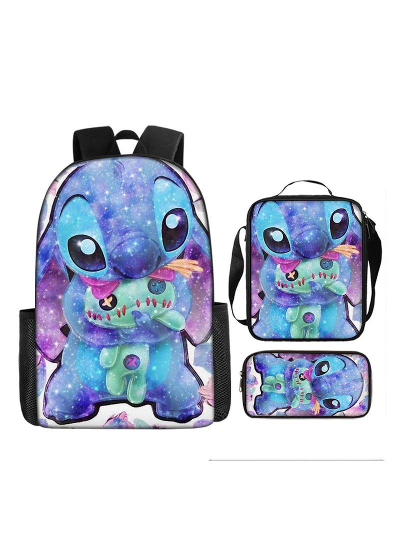 Stitch Student Schoolbag Cartoon Backpack Backpack 29*16*42CM + Shoulder Bag 19*6*23CM + Pen Bag 24*7*11CM Three-piece Set