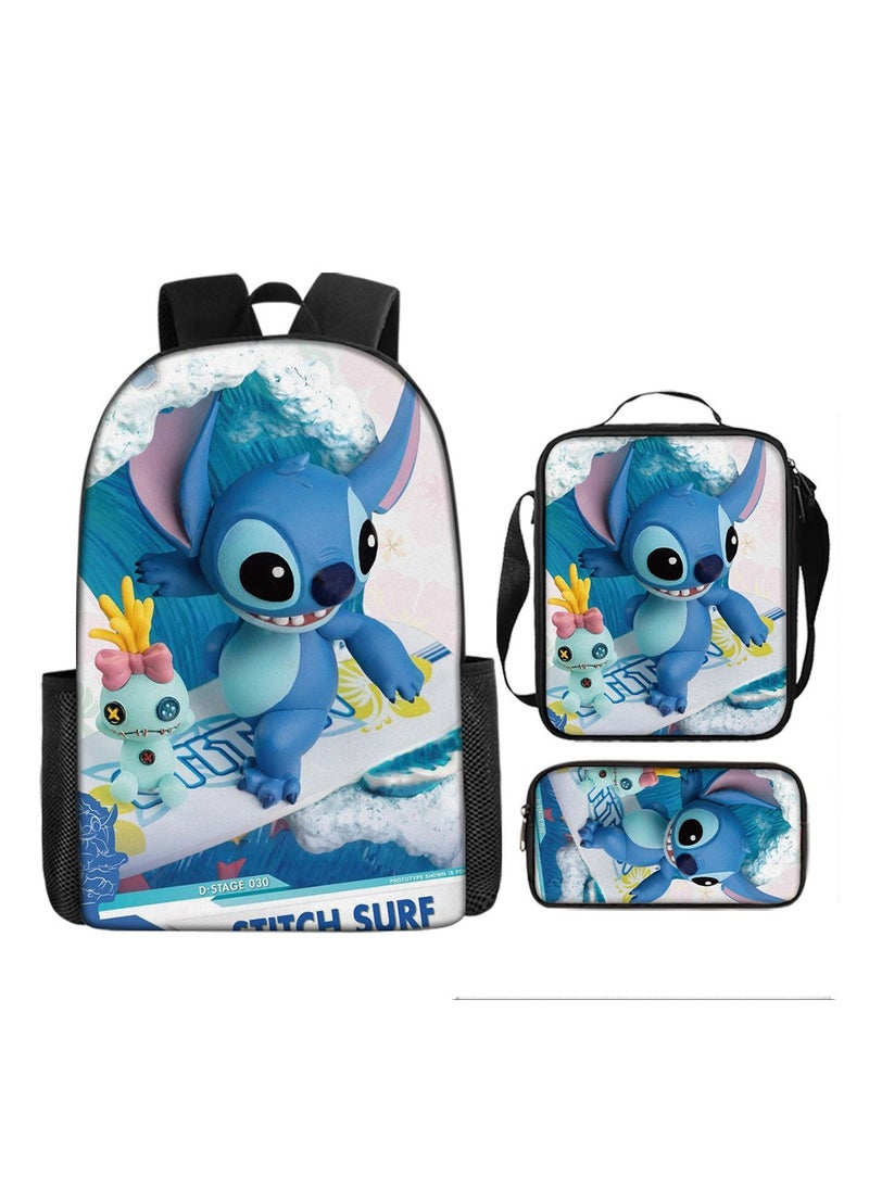 Stitch Student Schoolbag Cartoon Backpack Backpack 29*16*42CM + Shoulder Bag 19*6*23CM + Pen Bag 24*7*11CM Three-piece Set