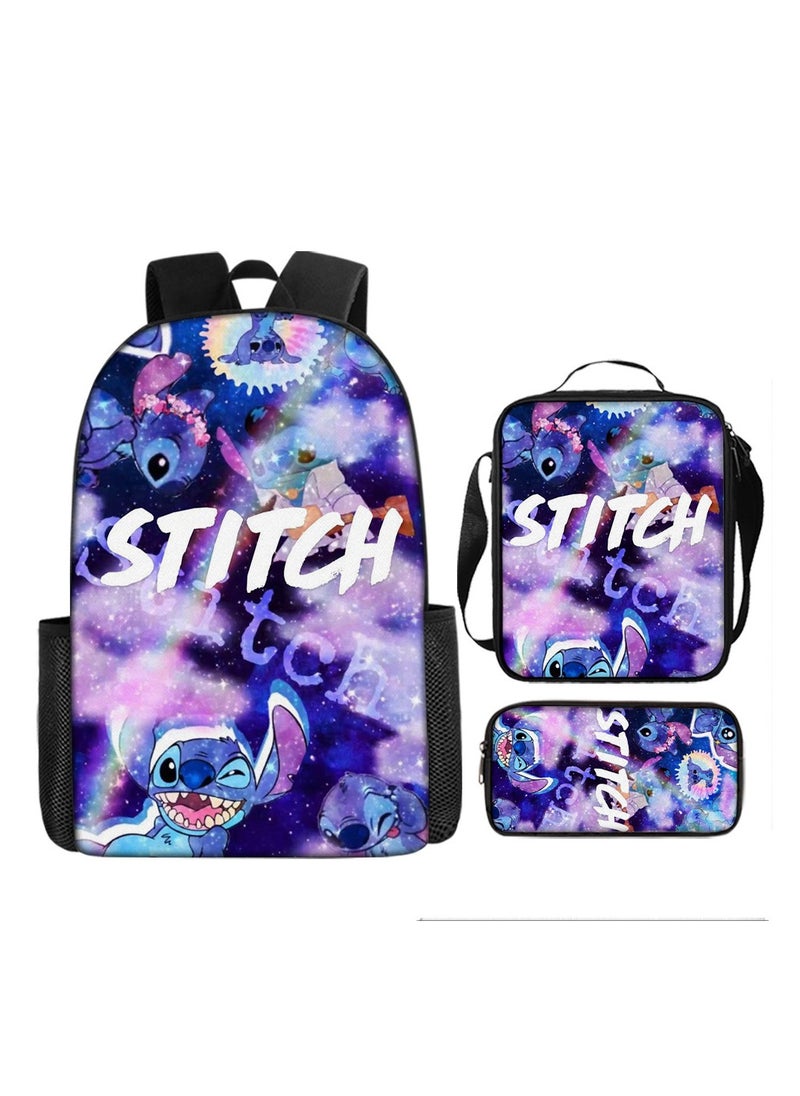 Stitch Student Schoolbag Cartoon Backpack Backpack 29*16*42CM + Shoulder Bag 19*6*23CM + Pen Bag 24*7*11CM Three-piece Set