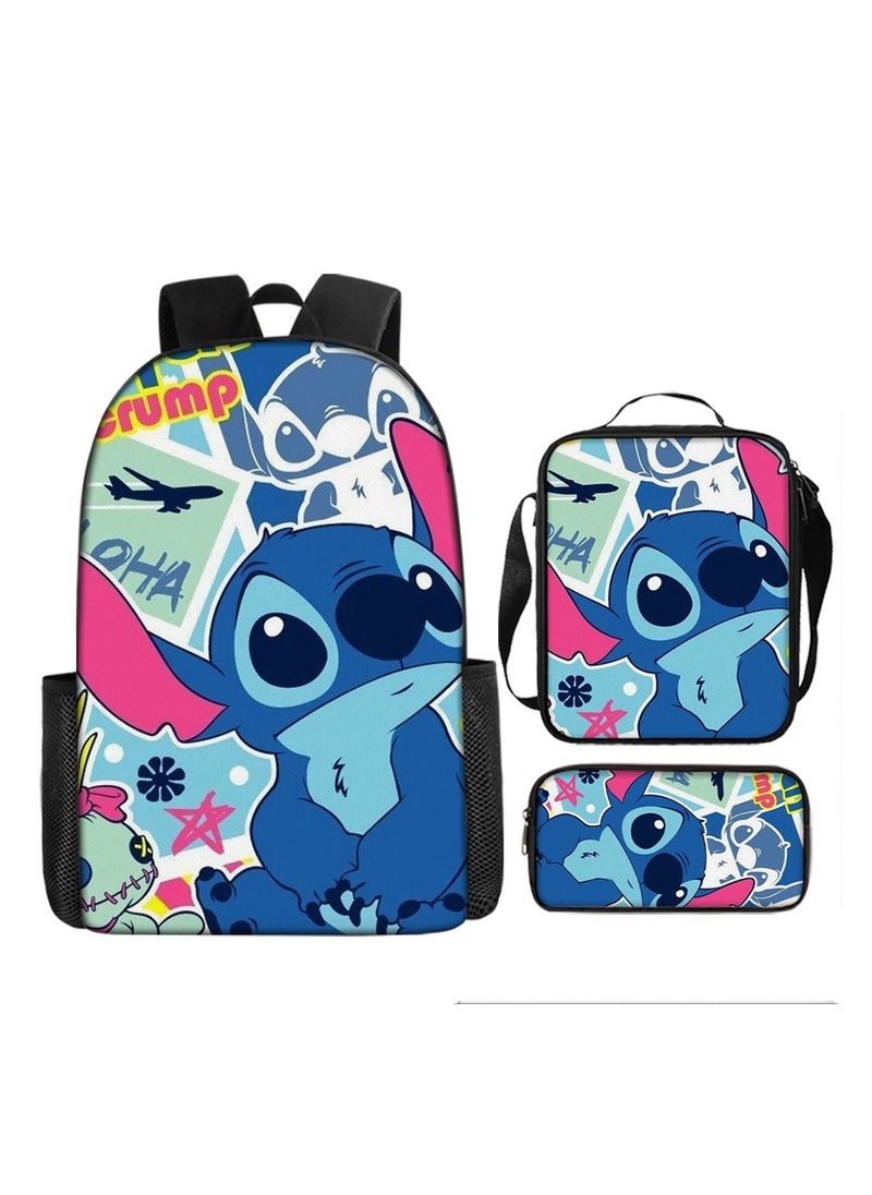 Stitch Student Schoolbag Cartoon Backpack Backpack 29*16*42CM + Shoulder Bag 19*6*23CM + Pen Bag 24*7*11CM Three-piece Set