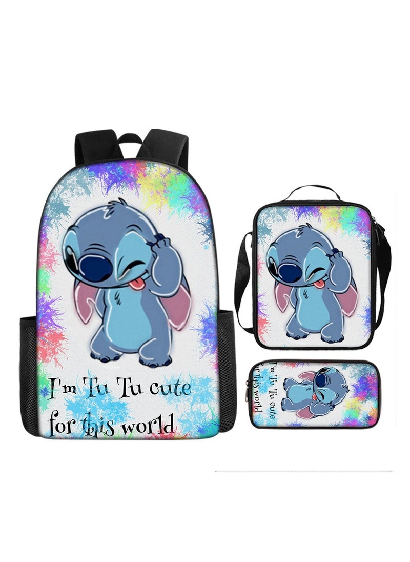 Stitch Student Schoolbag Cartoon Backpack Backpack 29*16*42CM + Shoulder Bag 19*6*23CM + Pen Bag 24*7*11CM Three-piece Set