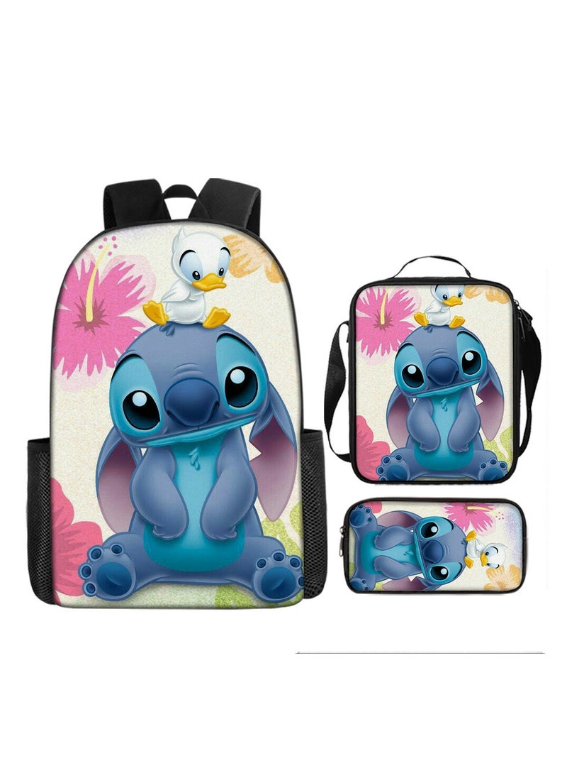 Stitch Student Schoolbag Cartoon Backpack Backpack 29*16*42CM + Shoulder Bag 19*6*23CM + Pen Bag 24*7*11CM Three-piece Set