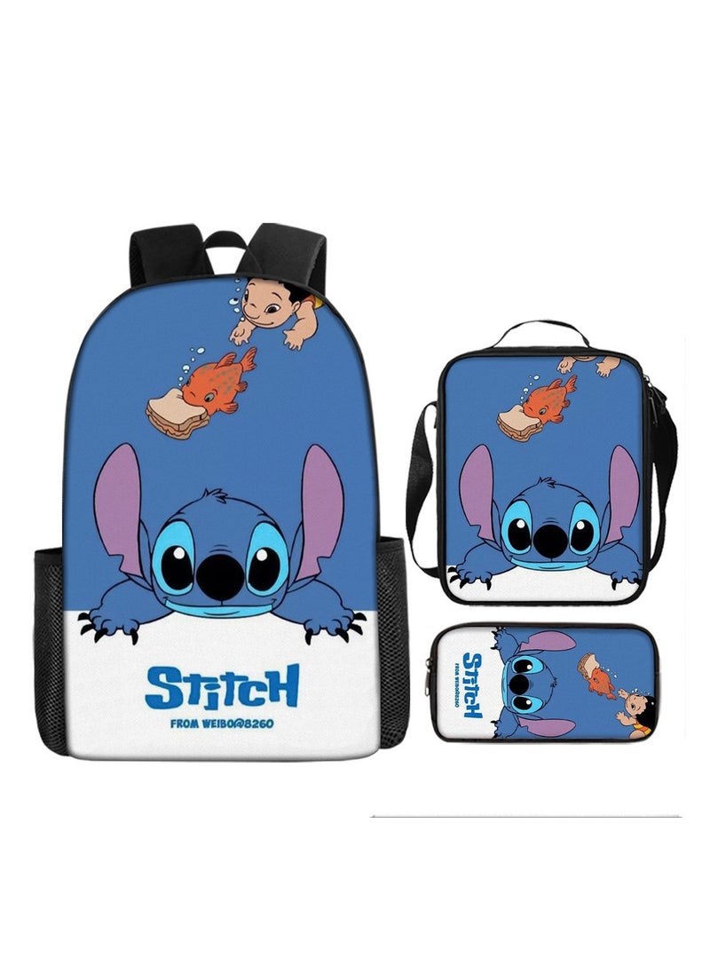 Stitch Student Schoolbag Cartoon Backpack Backpack 29*16*42CM + Shoulder Bag 19*6*23CM + Pen Bag 24*7*11CM Three-piece Set