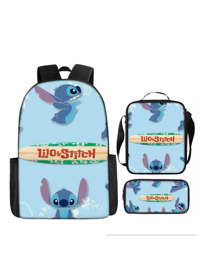 Stitch Student Schoolbag Cartoon Backpack Backpack 29*16*42CM + Shoulder Bag 19*6*23CM + Pen Bag 24*7*11CM Three-piece Set