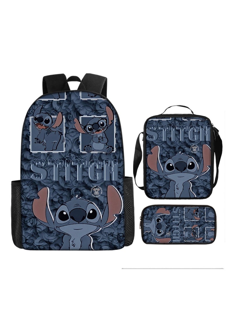 Stitch Student Schoolbag Cartoon Backpack Backpack 29*16*42CM + Shoulder Bag 19*6*23CM + Pen Bag 24*7*11CM Three-piece Set