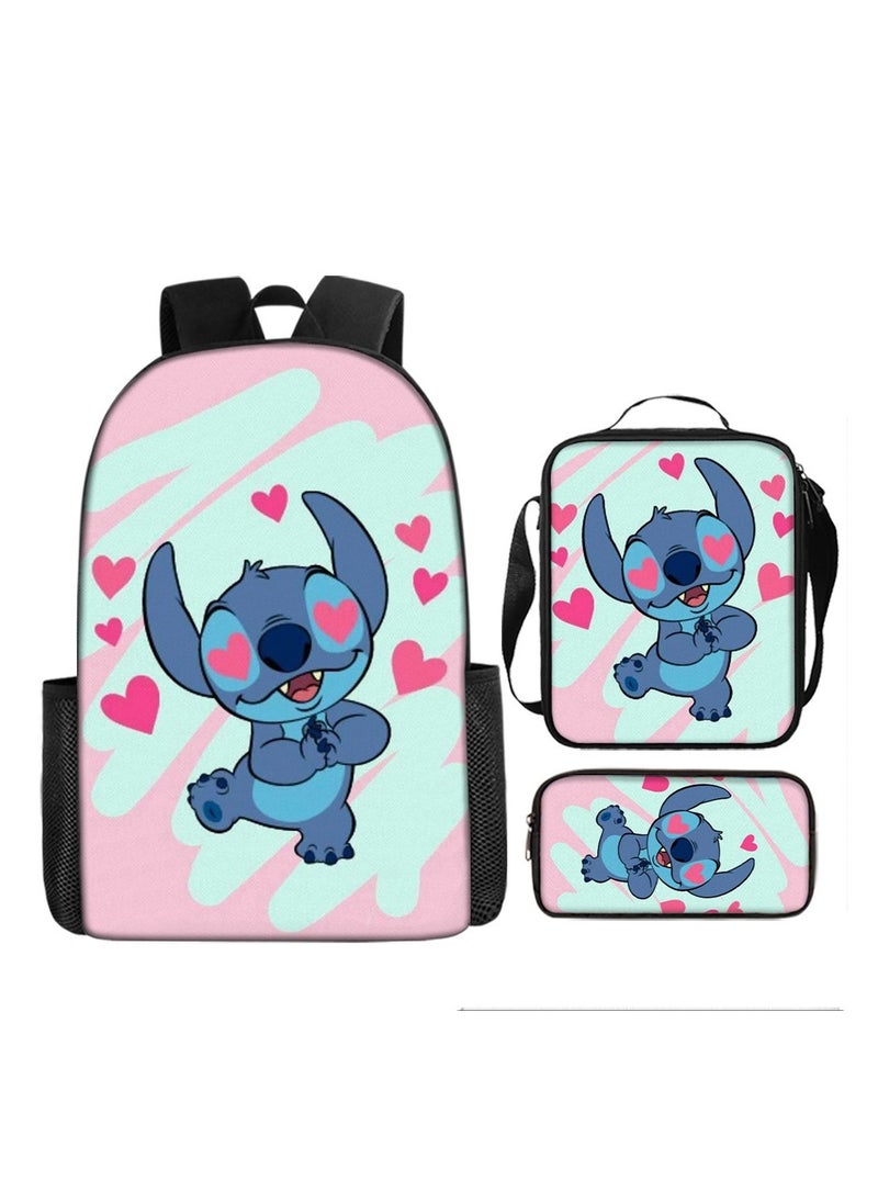 Stitch Student Schoolbag Cartoon Backpack Backpack 29*16*42CM + Shoulder Bag 19*6*23CM + Pen Bag 24*7*11CM Three-piece Set