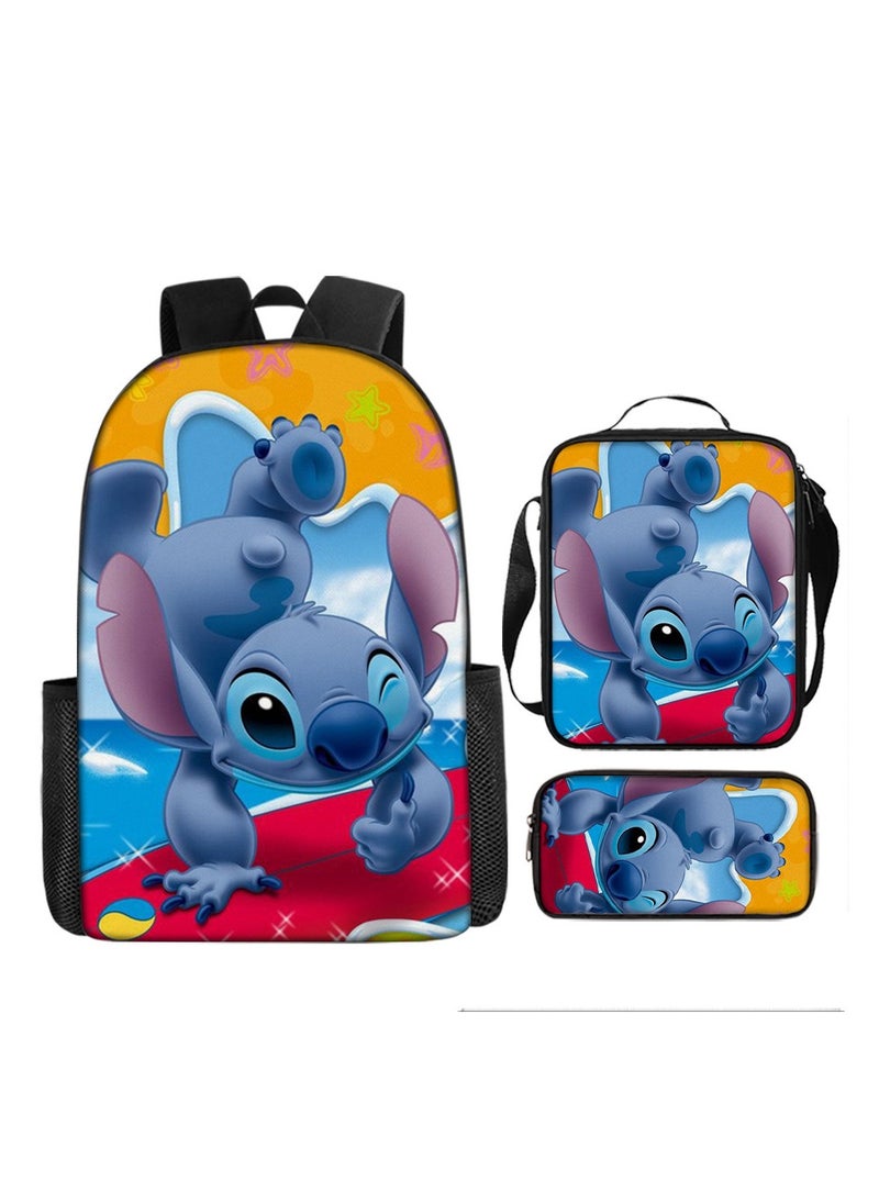 Stitch Student Schoolbag Cartoon Backpack Backpack 29*16*42CM + Shoulder Bag 19*6*23CM + Pen Bag 24*7*11CM Three-piece Set