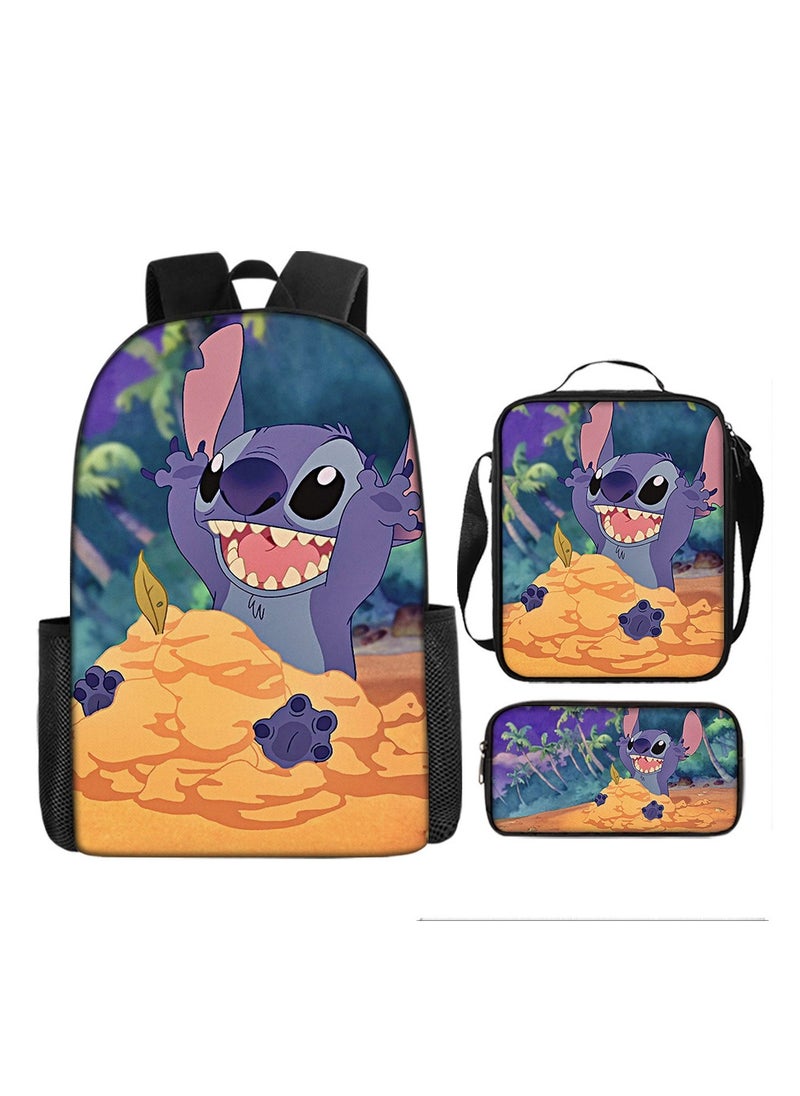 Stitch Student Schoolbag Cartoon Backpack Backpack 29*16*42CM + Shoulder Bag 19*6*23CM + Pen Bag 24*7*11CM Three-piece Set