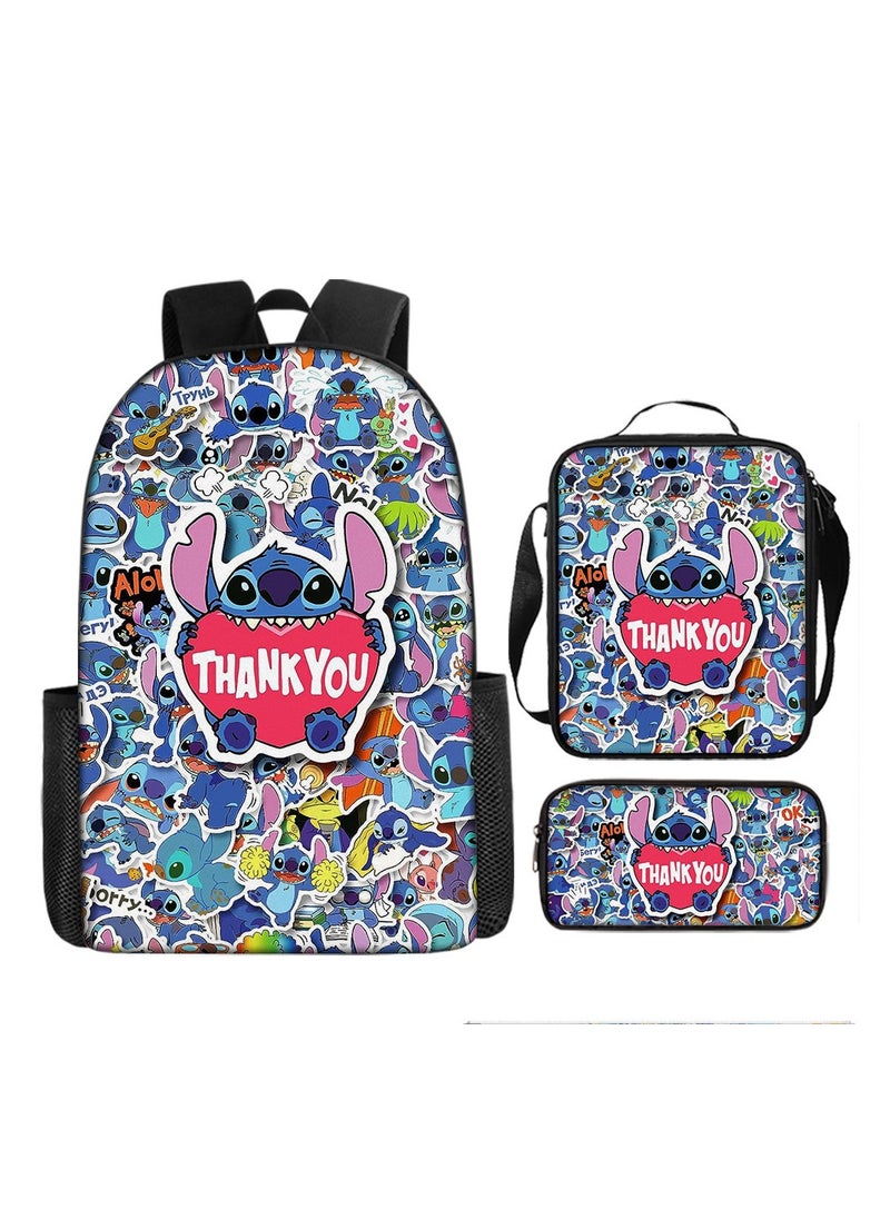 Stitch Student Schoolbag Cartoon Backpack Backpack 29*16*42CM + Shoulder Bag 19*6*23CM + Pen Bag 24*7*11CM Three-piece Set