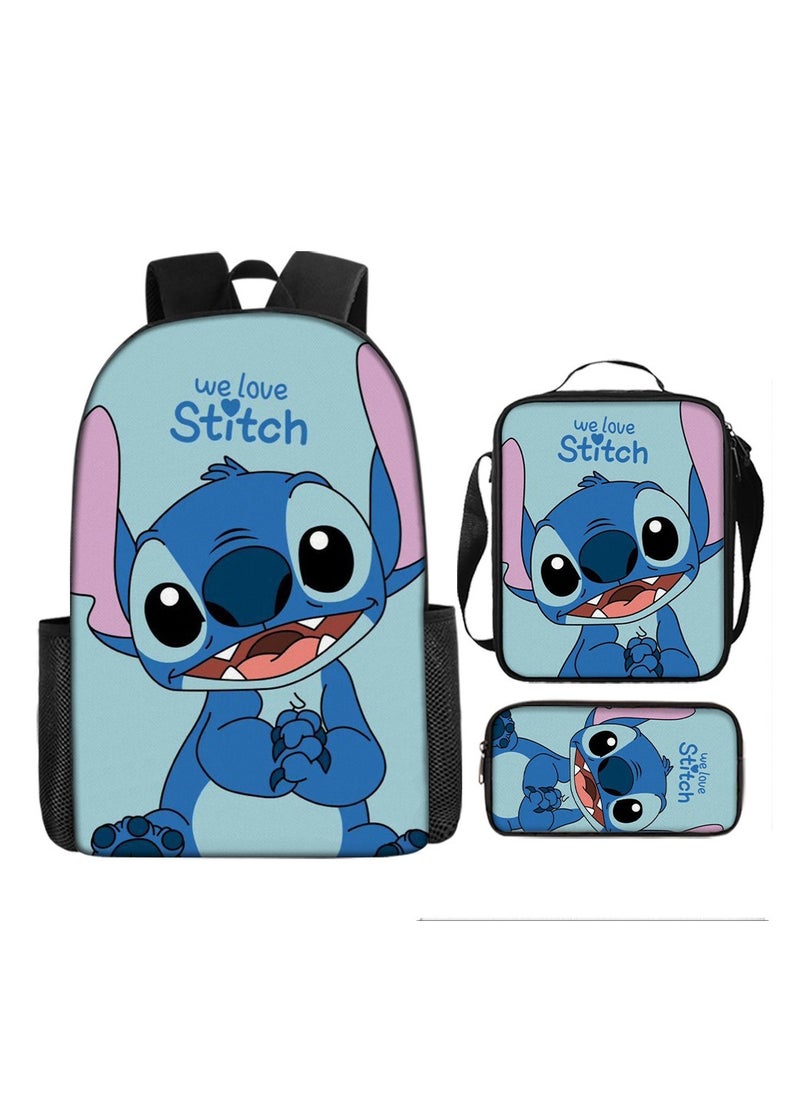 Stitch Student Schoolbag Cartoon Backpack Backpack 29*16*42CM + Shoulder Bag 19*6*23CM + Pen Bag 24*7*11CM Three-piece Set