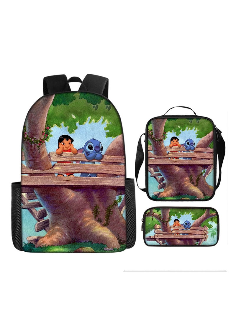 Stitch Student Schoolbag Cartoon Backpack Backpack 29*16*42CM + Shoulder Bag 19*6*23CM + Pen Bag 24*7*11CM Three-piece Set