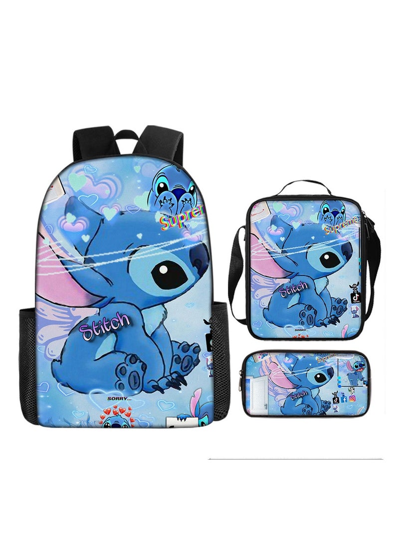 Stitch Student Schoolbag Cartoon Backpack Backpack 29*16*42CM + Shoulder Bag 19*6*23CM + Pen Bag 24*7*11CM Three-piece Set