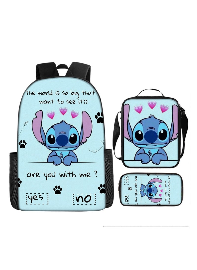 Stitch Student Schoolbag Cartoon Backpack Backpack 29*16*42CM + Shoulder Bag 19*6*23CM + Pen Bag 24*7*11CM Three-piece Set